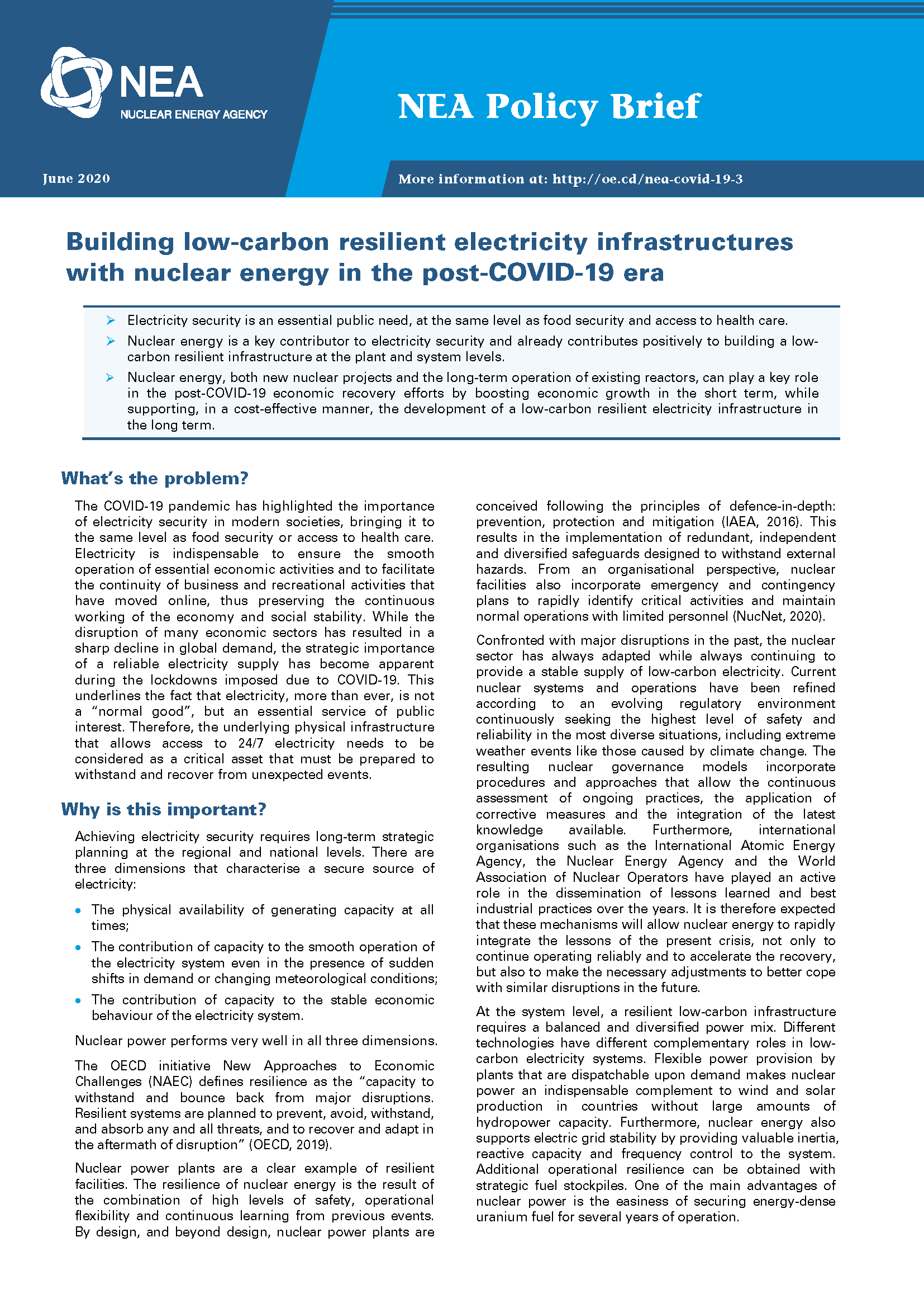 Building low-carbon resilient electricity infrastructures
				with nuclear energy in the post-COVID-19 era