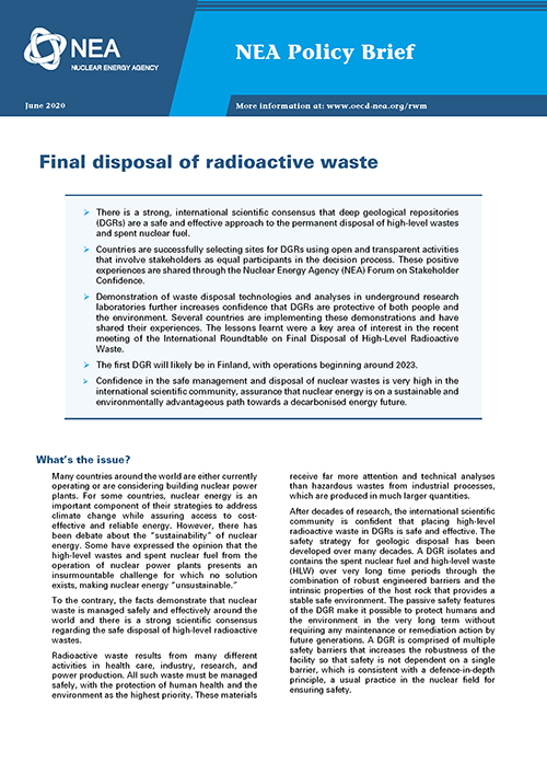 Final disposal of radioactive waste
